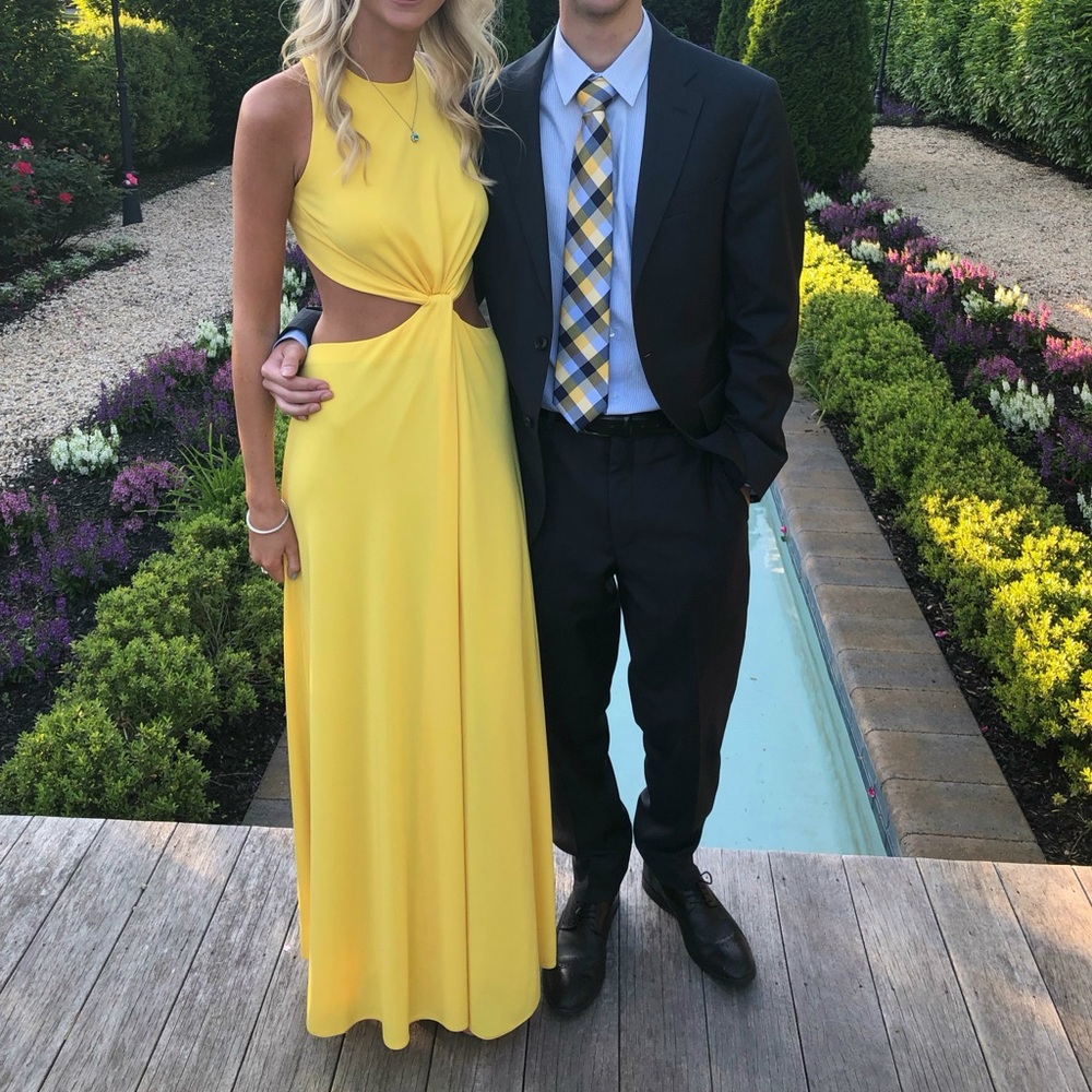 BCBGMAXAZRIA Olesya Draped Cutout Gown Yellow